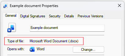 File properties window